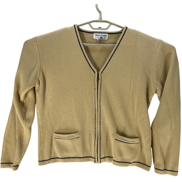 Rena Rowan Sweater Cardigan Women Size M Mustard Yellow Long Sleeve Lambswool - Picture 2 of 6